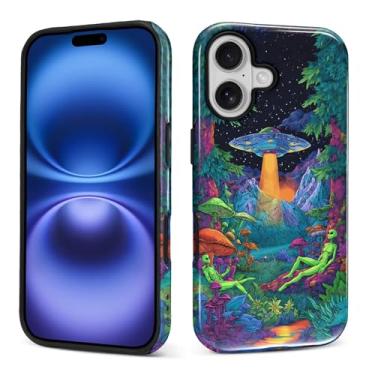Imagem de Kapadiy Capa para iPhone 17, design de plantas de nave espacial alienígena híbrida dupla proteção de silicone rígido PC à prova de choque, capa protetora fina antiarranhões para homens e mulheres
