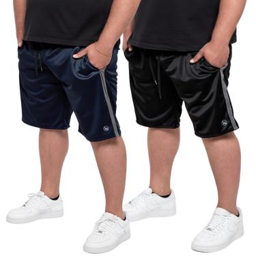 Imagem de Kit 2 Bermuda Helanca Esporte Faixa Lateral Academia Casual-Masculino
