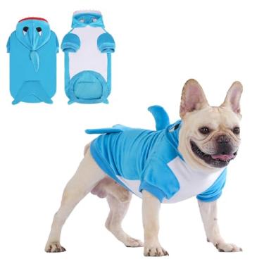 Imagem de KOOLTAIL Fantasia de cachorro, juba de tubarão, roupas de lã, moletom com capuz, roupas engraçadas para cosplay para animais de estimação, casacos de clima frio com trela, fantasia de festa de