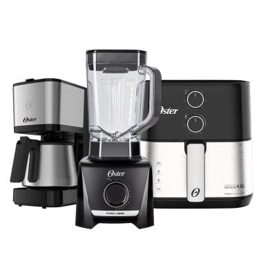 Imagem de Kit Black Inox Oster Fritadeira Liquidificador Cafeteira 220V