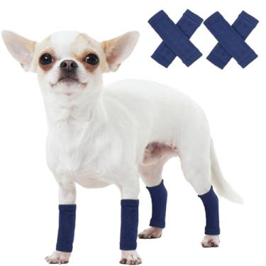 Imagem de ROZKITCH 4 peças de capas de perna de cachorro para evitar lamber, capa protetora de cotovelo para chihuahua, poodle de brinquedo Yorkshire Terrier, Pomerânia, azul papillon, P