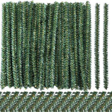 Imagem de Norme 100 peças de hastes com fio de pinheiro canadense de Natal guirlanda de PVC verde laços torcidos mini verde agulhas de pinheiro artificial para galhos de árvore de Natal artesanato embrulho de