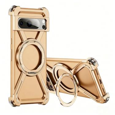 Imagem de Asdsinfor Capa esqueleto para Google 8 Pro estilo titânio proteção contra quedas de grau militar 360° com suporte giratório compatível com amortecedor de carga rápida para Google Pixel 8 Pro. JJ Gold