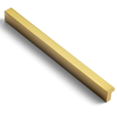 Imagem de Goo-Ki Puxadores de armário 12 peças - Puxadores de gaveta dourados escovados 6-1/4 pol. (160 mm) - Puxadores de gaveta sólidos inclinados para puxadores de armário de cozinha - Puxador de dedo, 4402