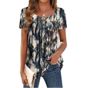 Imagem de Blusa Zeagoo feminina de manga curta com estampa floral e túnica de ve