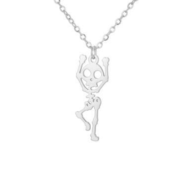 Imagem de PDOUSELF Colares engraçados de esqueleto de Halloween para mulheres e homens, colar com pingente de caveira de aço inoxidável para festa de Halloween, 20, Aço inoxidável, Sem Pedra Preciosa