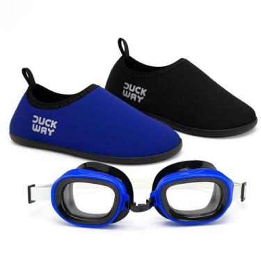 Imagem de Kit Sapatilha Aquática Duck Way + Óculos de Natação Brinde, 28, Preto 