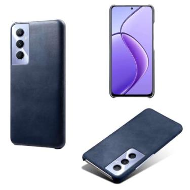 Imagem de Capa para OPPO Realme C65 4G,Proteção contra quedas,Casca de volta de cor sólida simples,Design de couro de imitação de plástico-Blue