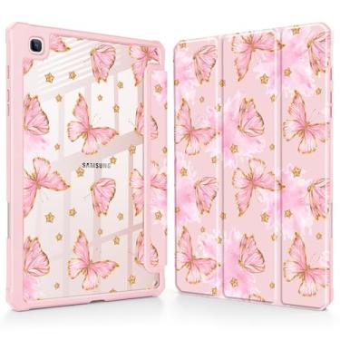 Imagem de Tuiklol Para Samsung Galaxy Tab S6 Lite 10,4 polegadas 2024 2022 2020, Buit in S Pen com capa protetora à prova de choque, capa traseira transparente transparente despertar/hibernar, rosa borboleta