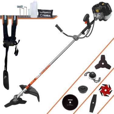 Imagem de Roçadeira Cortador de Grama Terra GRH430 À Gasolina 2 Tempos 43cc 1,7HP 6 Opções de Corte Com Facas 2 Pontas, 3 Pontas, 6 Pontas, 80 Dentes e Trimmer