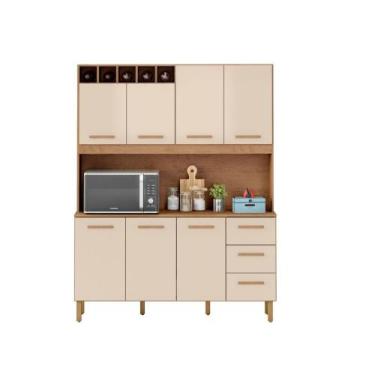 Imagem de Armário de Cozinha Alice 1,57m com 7 Portas Amêndoa Off White - Milani