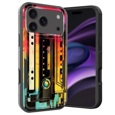 Imagem de KJFHDJFDH Capa para iPhone 17 Pro, camada dupla, híbrida, resistente, resistente, à prova de choque, PC rígido + capa protetora de silicone macio para iPhone 17 Pro 6,3 polegadas 2025, fita cassete