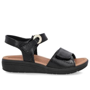 Imagem de Sandalia usaflex anabela couro fechoflex ref ak0508 feminino, 35, Pret