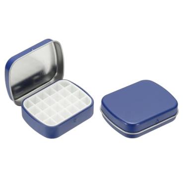 Imagem de PATIKIL Mini caixa de lata de tinta de 24 poços, 2 mini caixas de paleta de estanho de aquarela vazia para viagem, armazenamento portátil de tinta de metal para tinta a óleo acrílica guache, azul