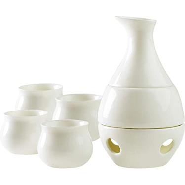 Imagem de TLTDSMY Conjunto de saquê de cerâmica, conjunto de saquê e copos com aquecedor, kit de bebida quente de cerâmica japonesa tradicional de porcelana, 7 peças incluem 1 fogão, 1 tigela de aquecimento, 1