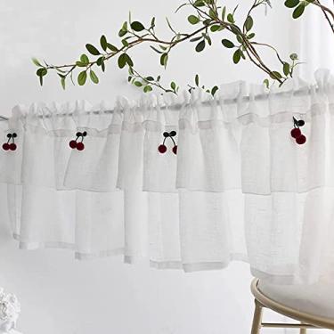 Imagem de Cortina curta estilo campestre, cortina de cozinha translúcida de algodão e linho, cortina de disco, cortina de bistrô, cozinha, café, cortina curta, cortina de armário, decoração romântica para casa