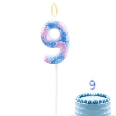 Imagem de Velas de Aniversário com Números Desenhos Animados de Anime, Vela Bolo Monstro Azul Topo Bolo Havaiano com Folhas e Flores para Decoração Festa Aniversário (9)