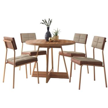 Imagem de Conjunto Sala De Jantar Nairóbi 4 Cadeiras Carraro Areia/rose/nogal