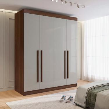Imagem de Guarda--roupa Solteiro 100% Mdf 4 Portas 3 Gavetas Paris Plus Castanho / Off White