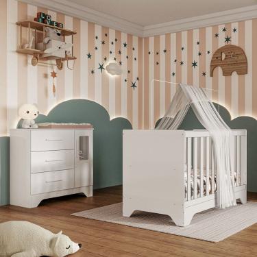 Imagem de Quarto de Bebê Completo Gabi 100% Mdf 1 Porta 3 Gavetas Branco Brilho - Pnr Móveis