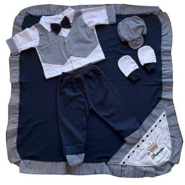 Imagem de Saida de Maternidade Menino Luxo 6 Peças Para Bebê Recém Nascido,Malha