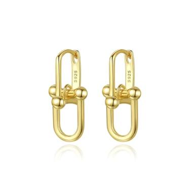 Imagem de Efashion Brincos femininos banhados a ouro 14K prata esterlina 925 design criativo francês em estilo, Medium, Ouro amarelo, Sem Pedra Preciosa