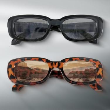 Imagem de Óculos de sol retangulares para mulheres e homens modernos óculos de sol vintage estilo retrô anos 90 para festa e viagem, pacote com 2 S09, 01 preto/marrom