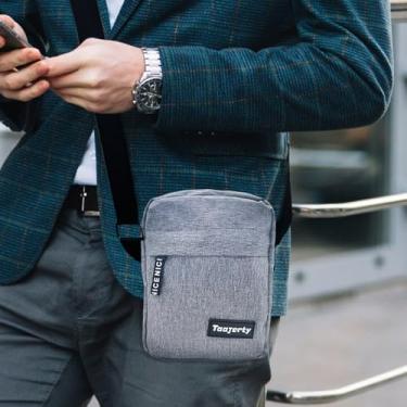 Imagem de Bolsa transversal, mini bolsa transversal de lona com 2 bolsos à prova d'água bolsa mensageiro masculina com alça ajustável e zíper, Cinza, Mini, Mochilas modernas