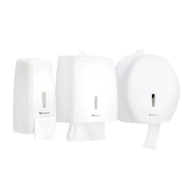 Imagem de Dispenser Toalheiro Saboneteira Sabonete Líquido e Porta Papel Higiênico Rolão UP+ Branco Premisse