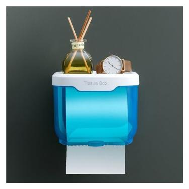 Imagem de Caixa de lenços Wall Mount Tissue Holder Box for Bathroom Toilet Paper Storage Rack Punch-Free Kitchen Supplies(Blue,Grande)