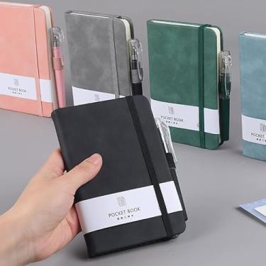 Imagem de Caderno de bolso para mulheres e homens, 10,8 cm × 8,2 cm, 100 folhas, cadernos de composição com faixa elástica e suporte de caneta para escrever, diários pautados para viagens de escritório, escola