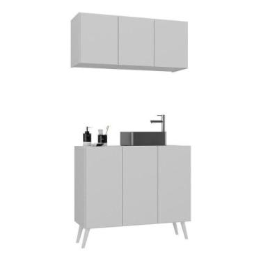 Imagem de Conjunto Gabinete De Banheiro E Armário Aéreo Retrô Mp5055 Branco Bran