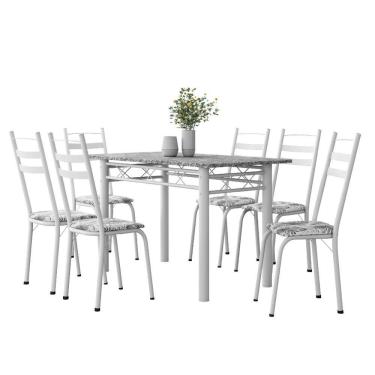 Imagem de Conjunto De Mesa Sala De Jantar Leia Com 6 Cadeiras Tubular Granito 1,40m Artefamol Branco Flor