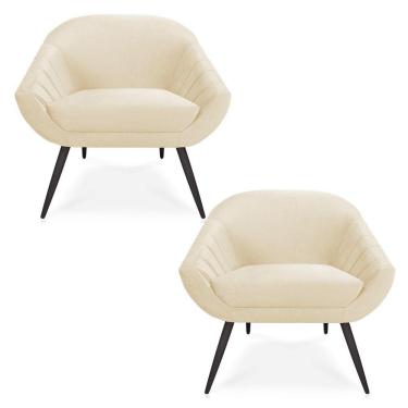 Imagem de Kit 02 Poltronas Giovana Veludo Pés Palito De Ferro Bege