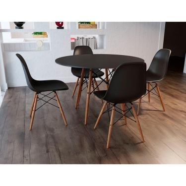 Imagem de Conjunto Mesa Jantar Redonda Eames Eiffel Dkr 90Cm Preta Com 4 Cadeiras Pretas Madeira Maciça