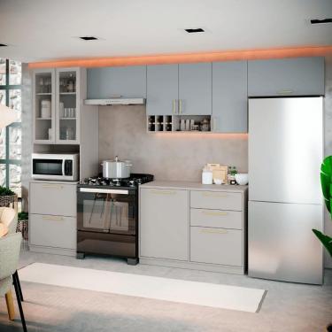 Imagem de Cozinha Completa Itatiaia Essence 350cm com Vidro em Madeira Fendi/Gris