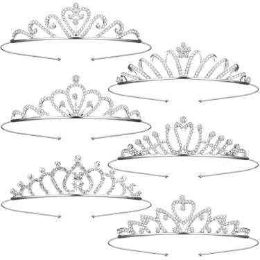 Imagem de Chuangdi 6 peças de tiara feminina de cristal, coroas de strass, tiara de noiva, casamento, aniversário, formatura, concurso, festa, acessórios de cabelo, 6 Count (Pack of 1), Cristal Strass
