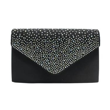 Imagem de Bolsa tiracolo feminina de cetim com strass para noite, bolsa de ombro elegante para festa de casamento, Preto, Medium, Mochila casual
