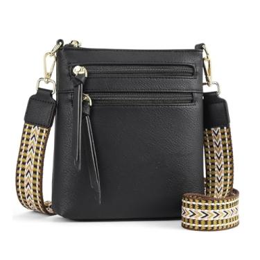 Imagem de Bolsa tiracolo feminina - bolsa de ombro de couro PU moderna pequena bolsa transversal para viagem trabalho festa preta