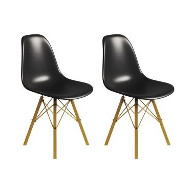 Imagem de Conjunto 2 Cadeiras Eames Tubo Ferro Dourado Assento Preto