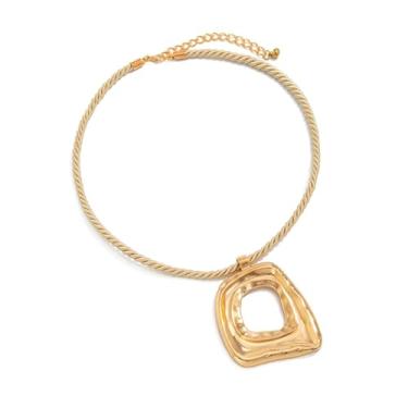 Imagem de Uunuuo Colar grosso dourado com pingente de ouro grande, joia moderna, presente para mulheres, Metal, Sem Pedra Preciosa