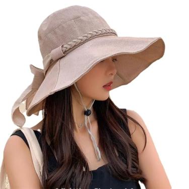 Imagem de Chapéu feminino de verão, proteção solar, pesca, uso ao ar livre, viagem, praia, proteção UV, chapéu de tecido dobrável, cáqui, tamanho único