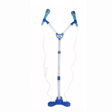 Imagem de Kit Microfone Infantil Duplo Pedestal Luz Som Conecta Celula