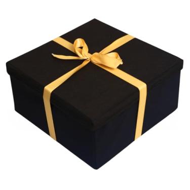 Imagem de Caixa de Presente com Tampa Média Preta e Laço Cetim ideal para aniversários festas celebrações apresentação elegante e visual charmoso(Preto/Dourado)