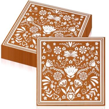 Imagem de FillTouch 50 guardanapos mexicanos mandala flor festa festa guardanapos decorações do dia da independência mexicana para tacos terça-feira herança hispânica mês festa suprimentos (Platos de Barro)