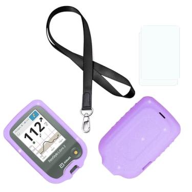Imagem de Capa de silicone de cor mista premium (cordão + protetor de tela TPU) para Freestyle Libre 3 e Freestyle Libre 2 (purpurina/roxo)