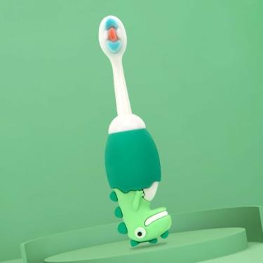 Imagem de Naroote Escova de Dentes Macia de Desenho Animado para Meninos e Meninas, Escova de Dentes de Limpeza Profunda para Crianças de 1 a 7 Anos, Pacote Com 3 Cuidados para Bebês (Verde)