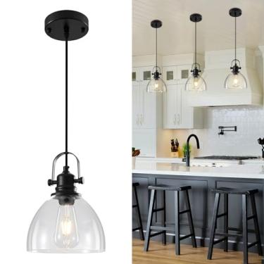 Imagem de Otmilance Luzes pendentes de cozinha sobre a ilha, luminária pendente de vidro de 19 cm, luzes pendentes pretas industriais ilha de cozinha 1 pacote, luminária pendente de cozinha suspensa para sala