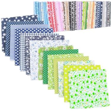 Imagem de XANADU Pacote de quadrados de tecido de algodão 25 x 25 cm - 14 peças de tecido acolchoado pré-cortado para costura e artesanato patchwork (verde + azul marinho)