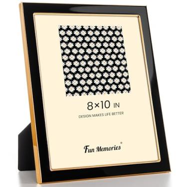 Imagem de Fun Memories Porta-retrato 20 x 25 cm – Moldura preta esmaltada com borda de metal dourado e cavalete para exibição em bancadas, mesas, estantes, mesas e paredes (preto/dourado)